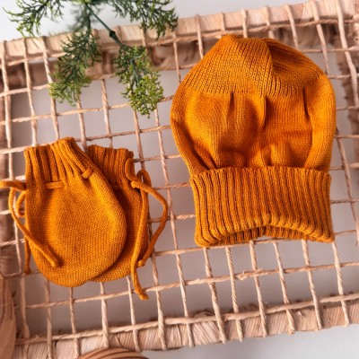 kit touca e luva- mostarda